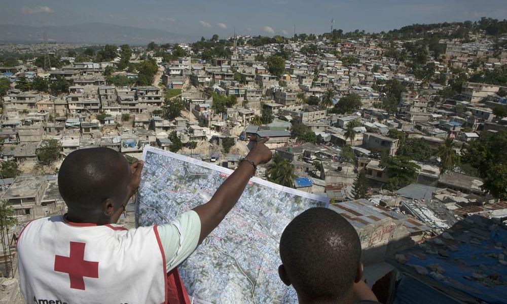 examining a map