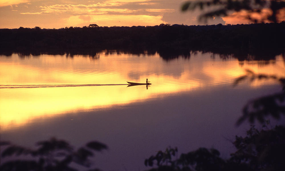 Amazon sunset over over Seringalhinho Lake