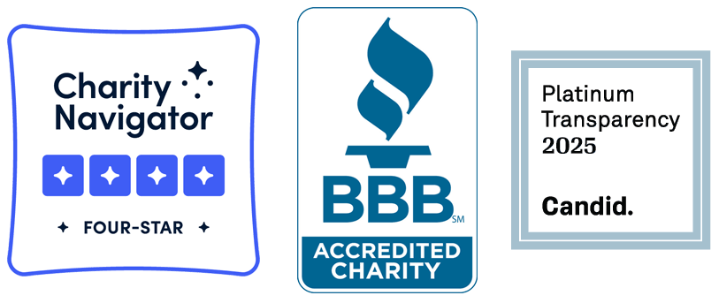 Charity Navigator, BBB, and Candid logos