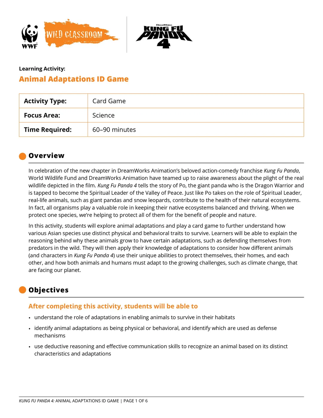 Animal Adaptations ID Game Kung Fu Panda 4