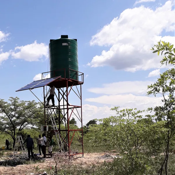 New solar powered water source drilled for the Kapau community in KAZA.