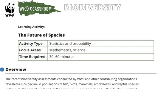A preview of the The Future of Species math activity
