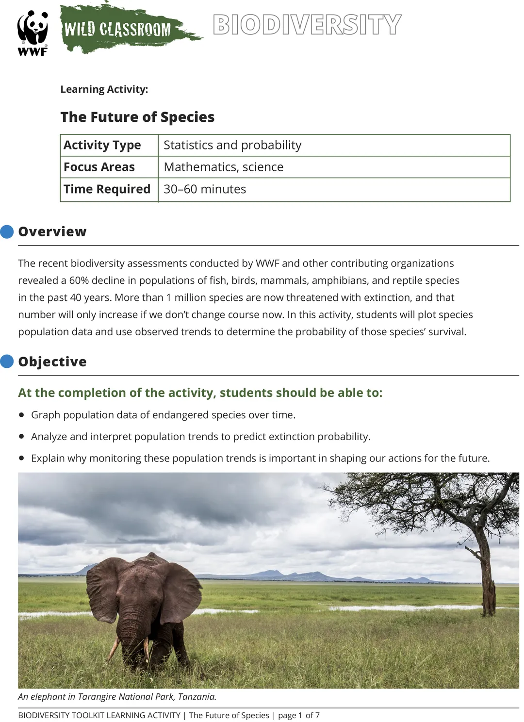 A preview of the The Future of Species math activity