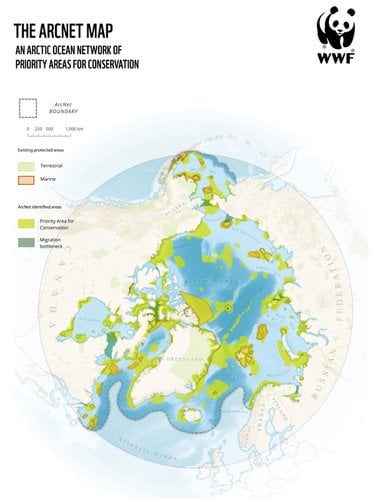An illustrated map showing the Arctic region.