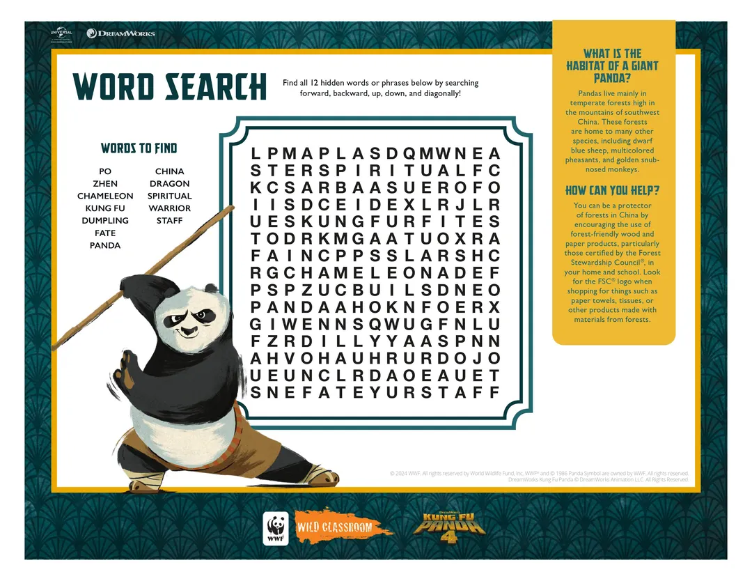 Kung Fu Panda Word Search