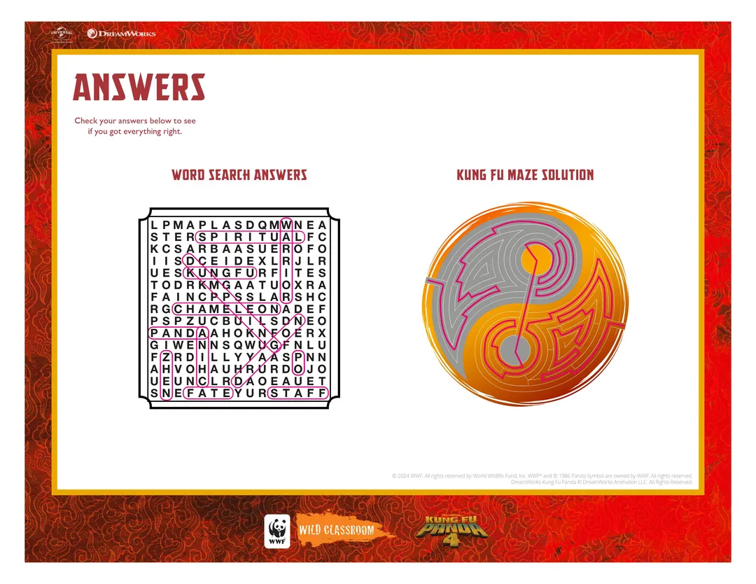 Kung Fu Panda Puzzles Answer Key