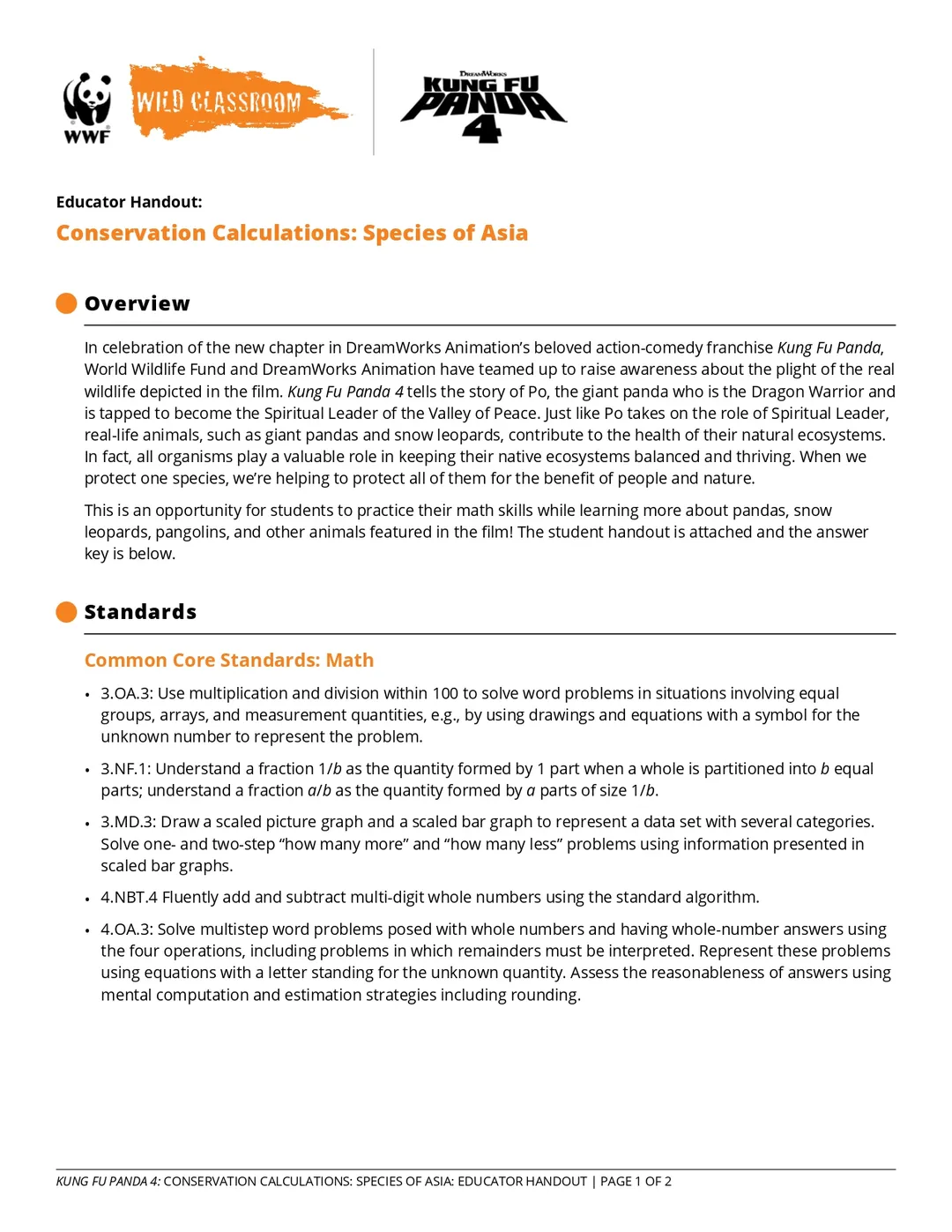 Conservation Calculations: Species of Asia Kung Fu Panda 4