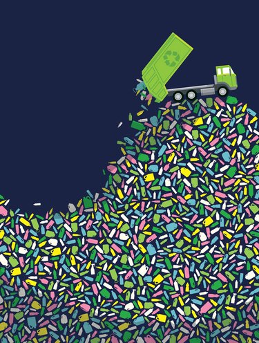 Illustration of a recycling truck dumping plastic