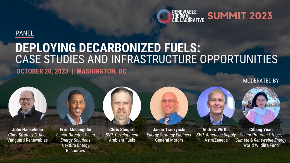 a graphic with pictures of the panelists for the Deploying Decarbonized Fuels panel