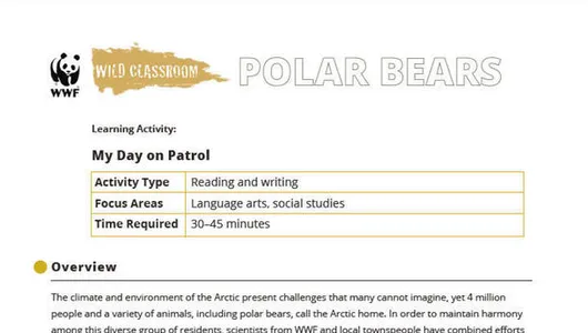 First page of the 'My day on patrol' Wild Classroom learning activity.