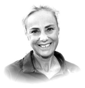 Black-and-white sketch-style headshot of Mina Guli