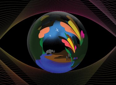 Colorful illustration of eye with animal figures