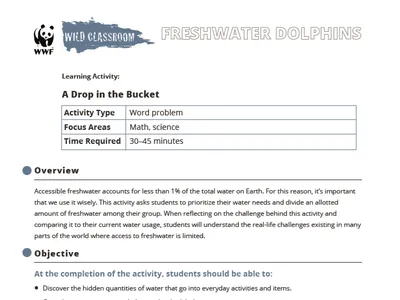 The first page of "A drop in the bucket" wild classroom activity