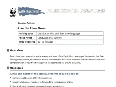 First page of "Like the river flows" wild classroom activity