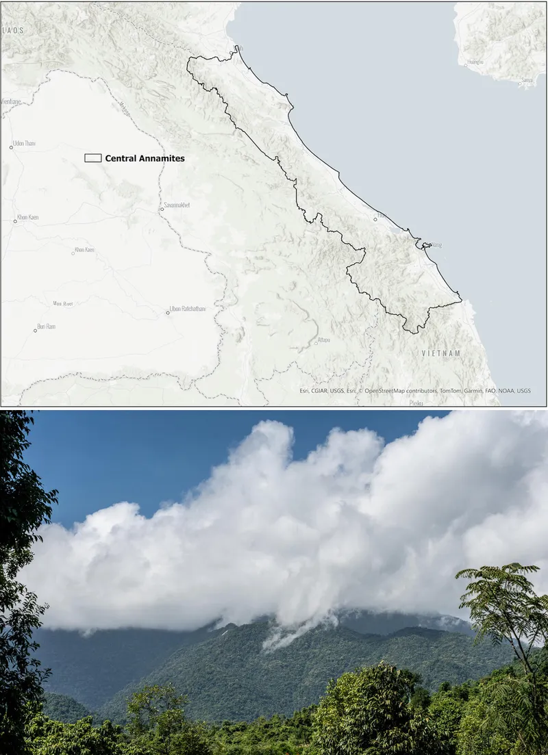 A map of central Viet Nam and a photo of the mountains there