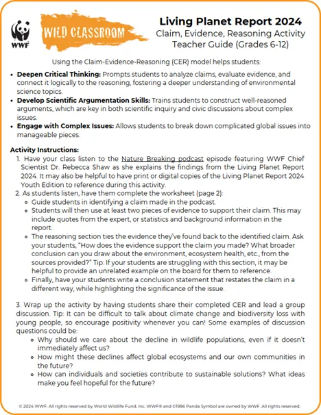 Living Planet Report 2024: Claim, Evidence, Reasoning Activity