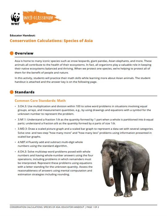 A preview Conservation Calculations biodiversity activity