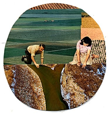 Illustration of a couple on a riverbank