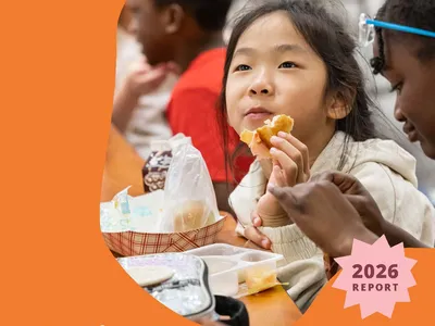 Report cover: Food Waste Warriors- Ending Wasted Food in K-12 Schools