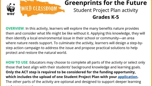 first page of greenprint for future activity grade K-5