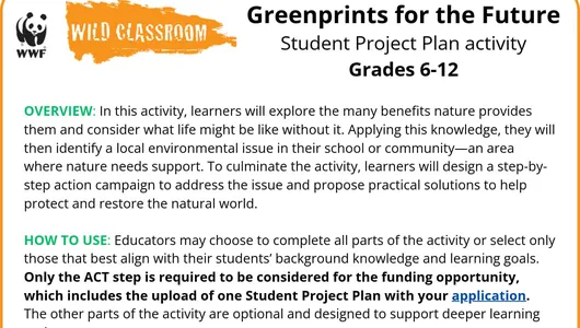first page of greenprint for future activity grade 6-12