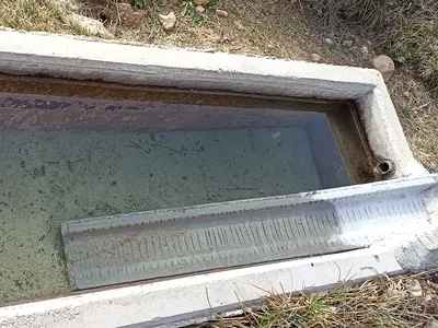 A water trough with a ramp for animal escape