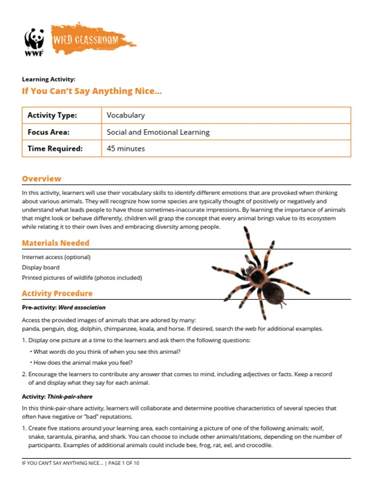A preview of the If You Can't Say Anything Nice biodiversity activity
