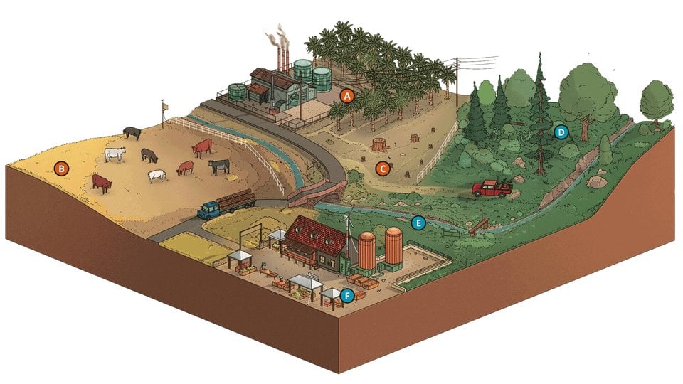 Illustration of agriculture and land emissions