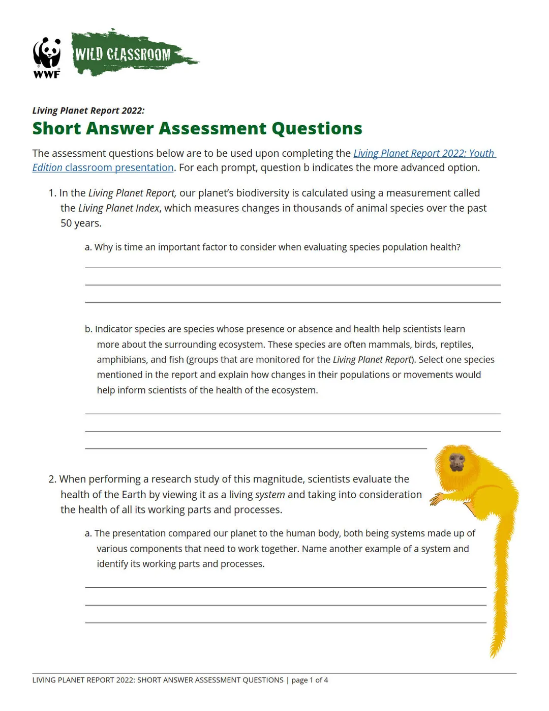 Living Planet Report Assessment Questions