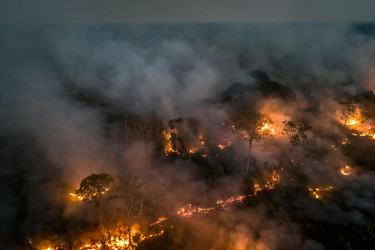 Aerial view of forest fire