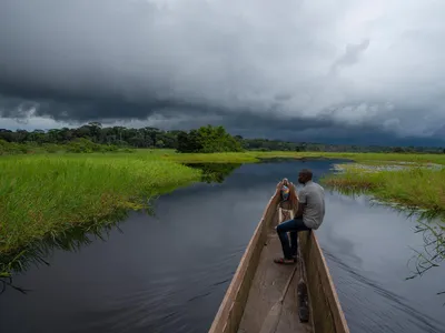 boat at entry to entry into Ntokou Pikounda National Park, Congo Basin