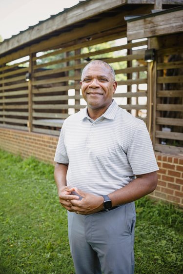 Marlon Foster outside of community pavillion for Green Leaf Garden