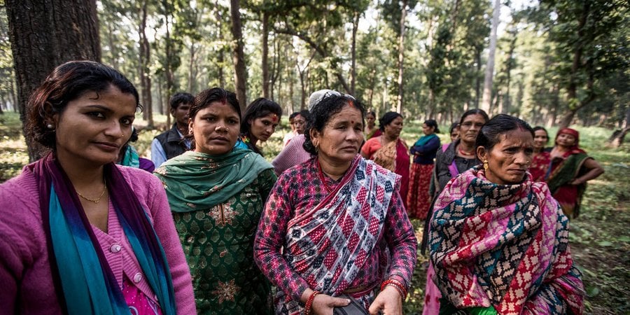Women go to work in Mahila Jagaran Community Forest, a community forest run solely by women, Karnali corridor, Nepal.