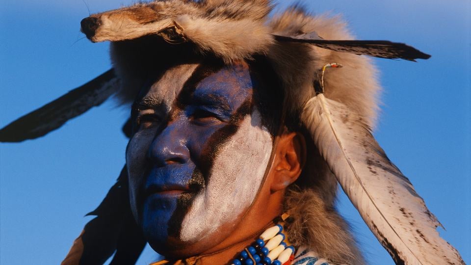 Native Sioux in traditional dress
