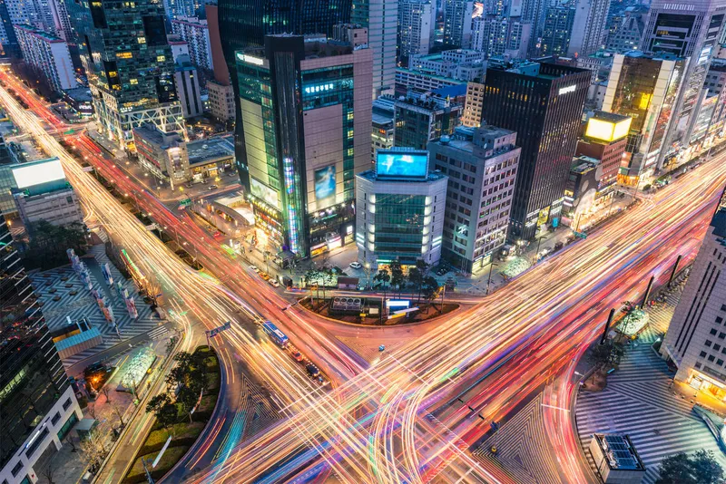 Aerial time-lapse photo of a busy cityscape