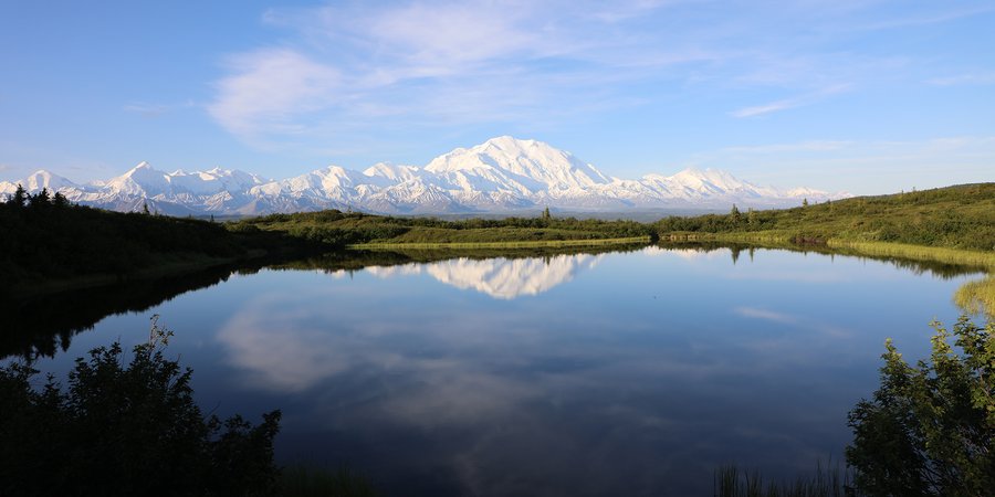 Landscape of mountain reflected in lake