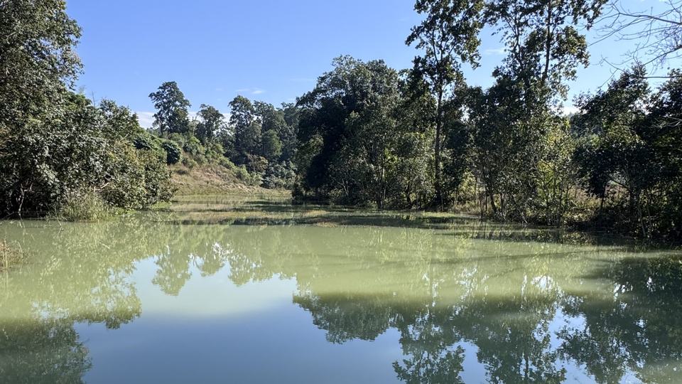 A view of the multipurpose pond that helps with agricultural irrigation and as a fishery in Magar Village