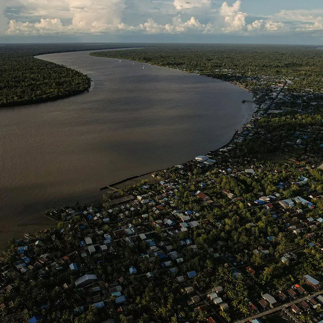 Aerial view of Agats Capital city of Asmat Regency South Papua Indonesia