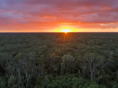 A golden sunset in Yaxcaba, Yucatan Mexico