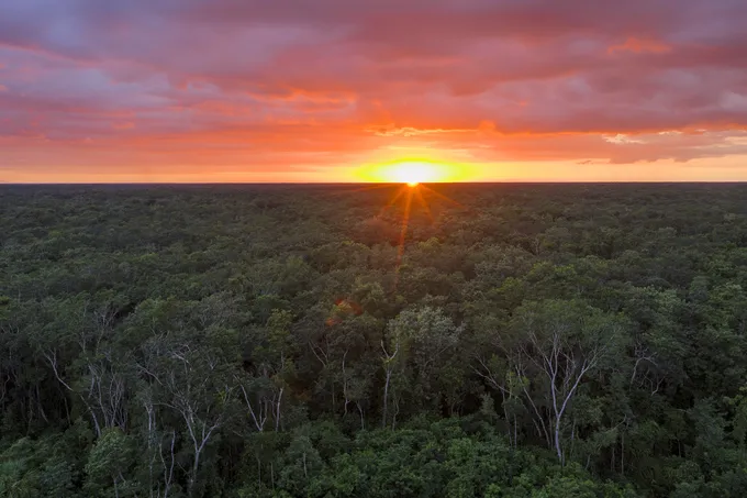 A golden sunset in Yaxcaba, Yucatan Mexico