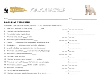 Screenshot of the first page of the polar bear word puzzle.