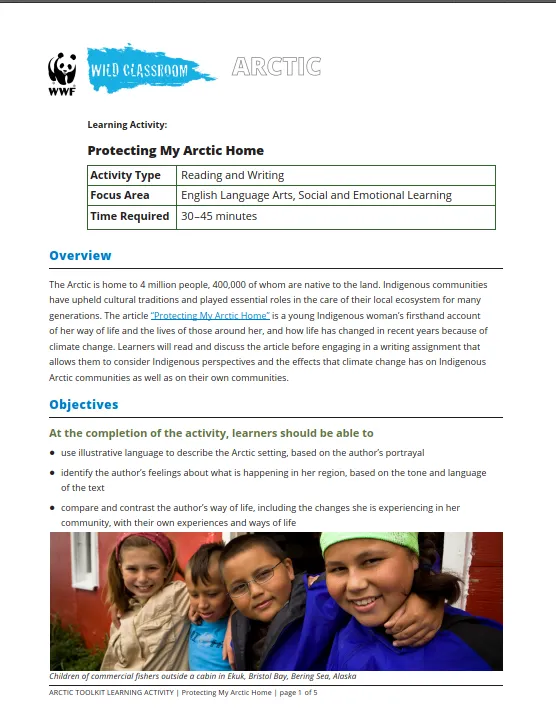 A preview of the first page of the activity