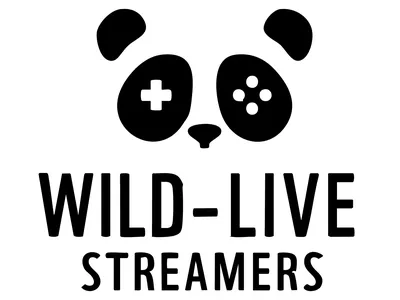 Logo for "Wild-live streamers" that looks like a simplified panda face with game controllers for eyes