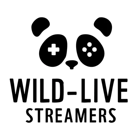Logo for "Wild-live streamers" that looks like a simplified panda face with game controllers for eyes