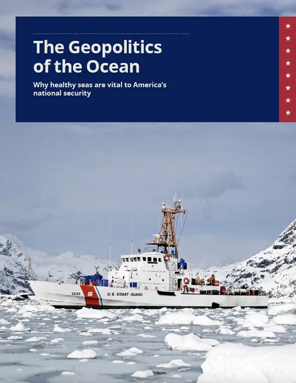 Report cover showing a Coast Guard boat amid chunks of ice in the water