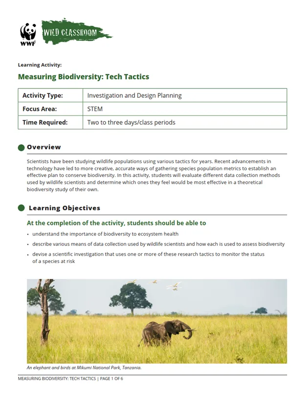 A preview of the Measuring Biodiversity: Tech Tactics activity