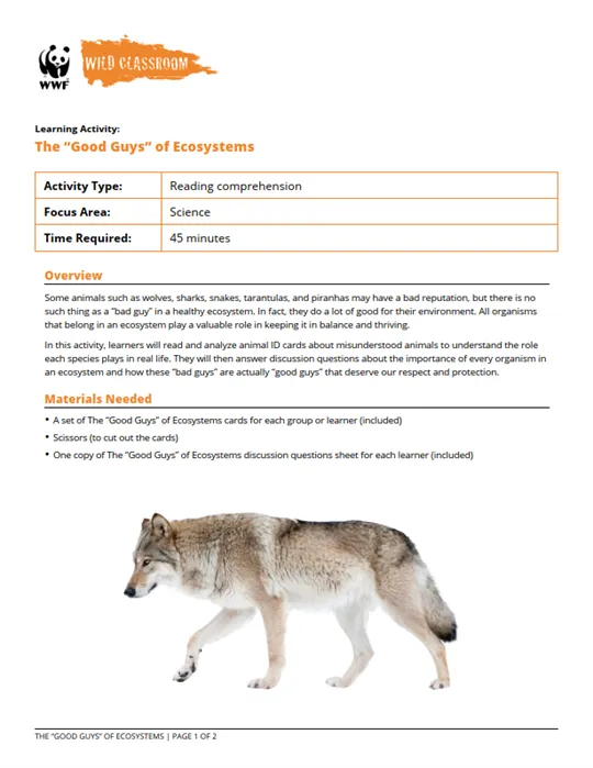 A preview of the The Good Guys of Ecosystems biodiversity activity
