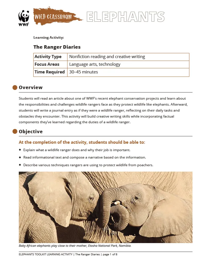 A preview of the The Ranger Diaries learning activity