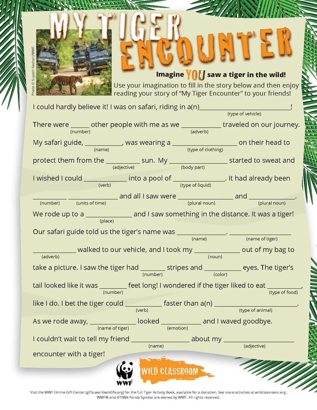 ‘My Tiger Encounter’ Mad Libs