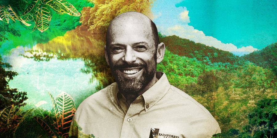 Photo illustration of James Deutsch and natural environment